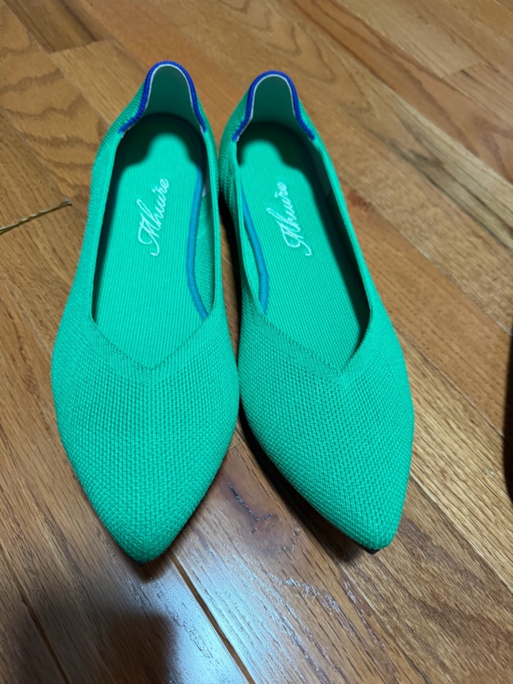 Green Pointed Toe Knit Flats - Women